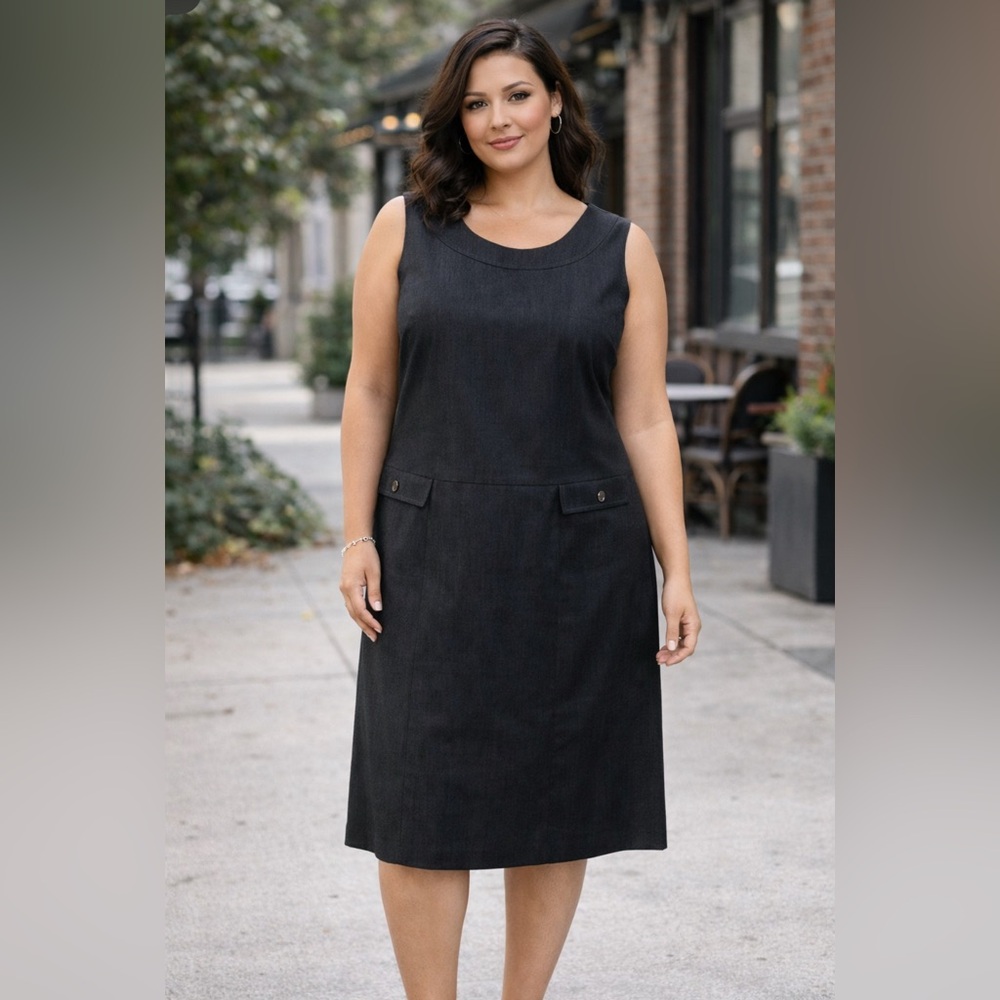 Talbots Dress 14W Dark Gray Stretch Cotton Career Church Pockets